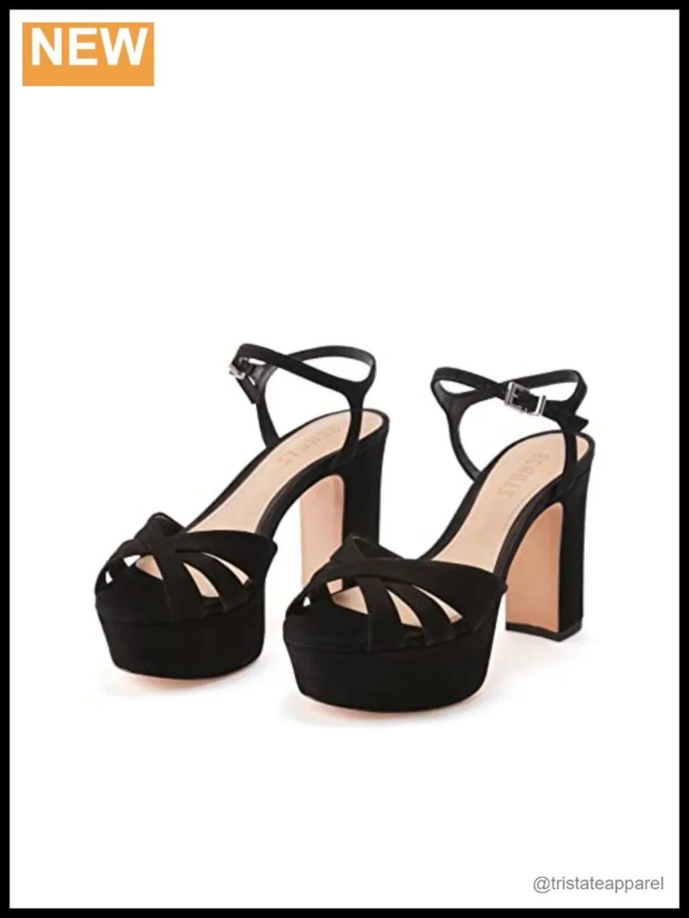 Nubuck Platform Sandal with Adjustable Buckle, Open Cage, Block Heel - Wedding